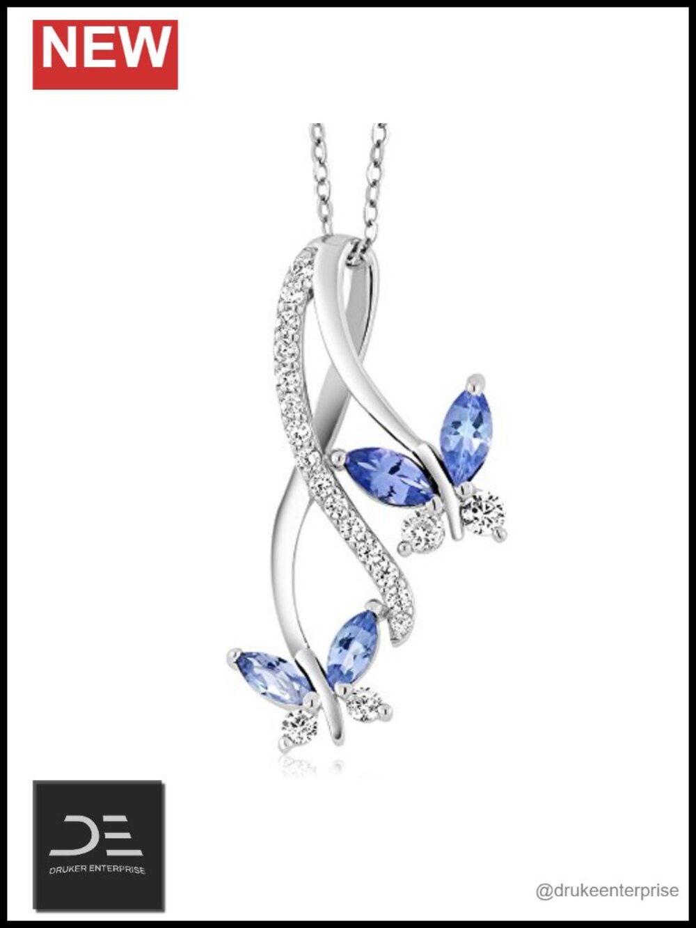 Tanzanite Butterfly Infinity Necklace Sterling Silver Pendant